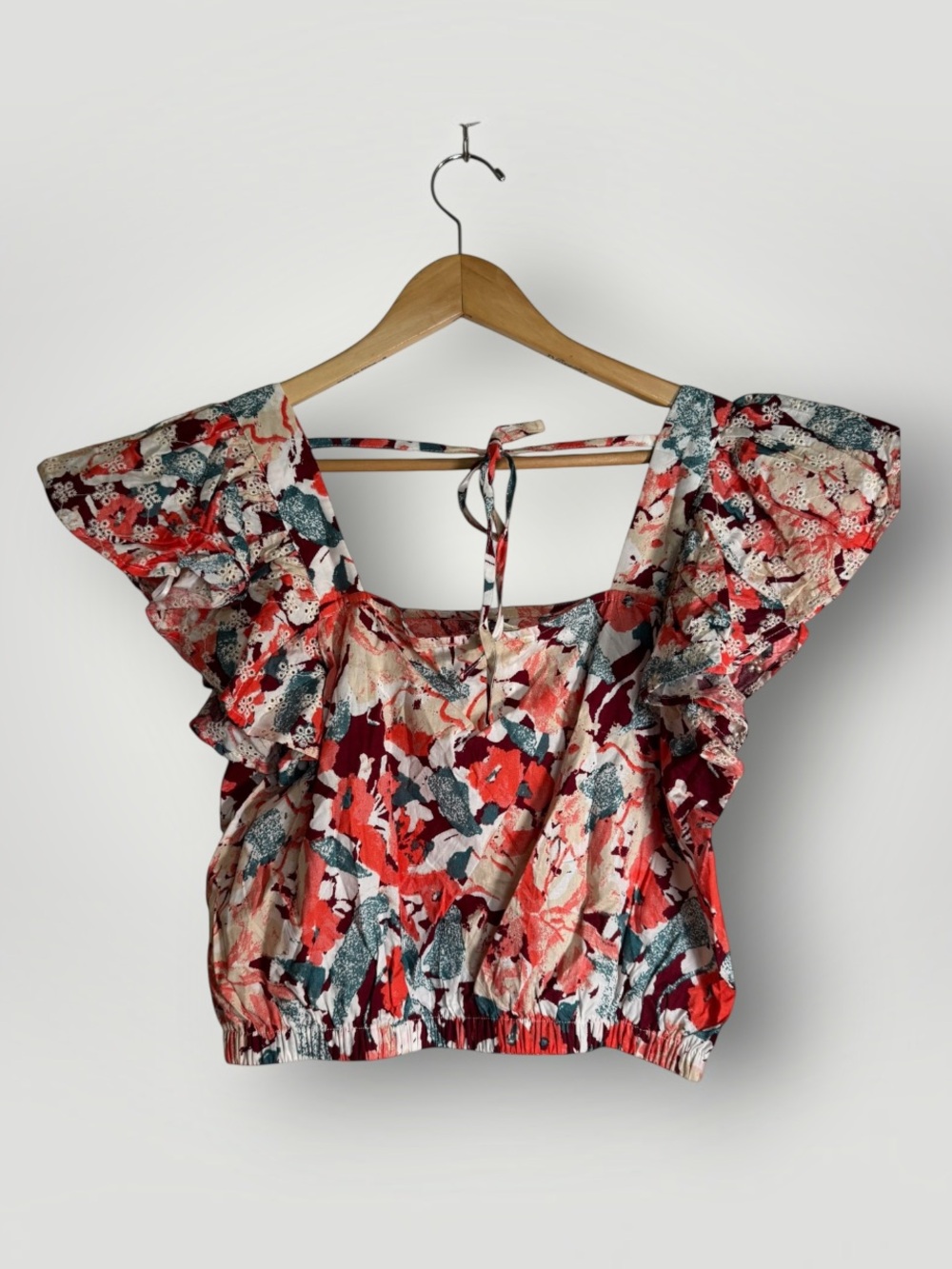 Luna Moon Floral Ruffle Sleeve Square Neck Crop Top Boho Cottagecore